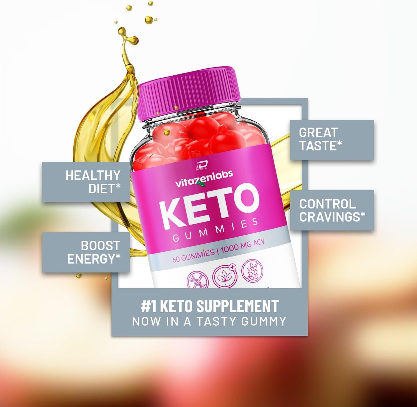 Vitazen Labs Keto ACV Gummies with Vitamin B12 - Apple Cider Vinegar 1000MG Supplement - 5 Pack (300 Gummies)