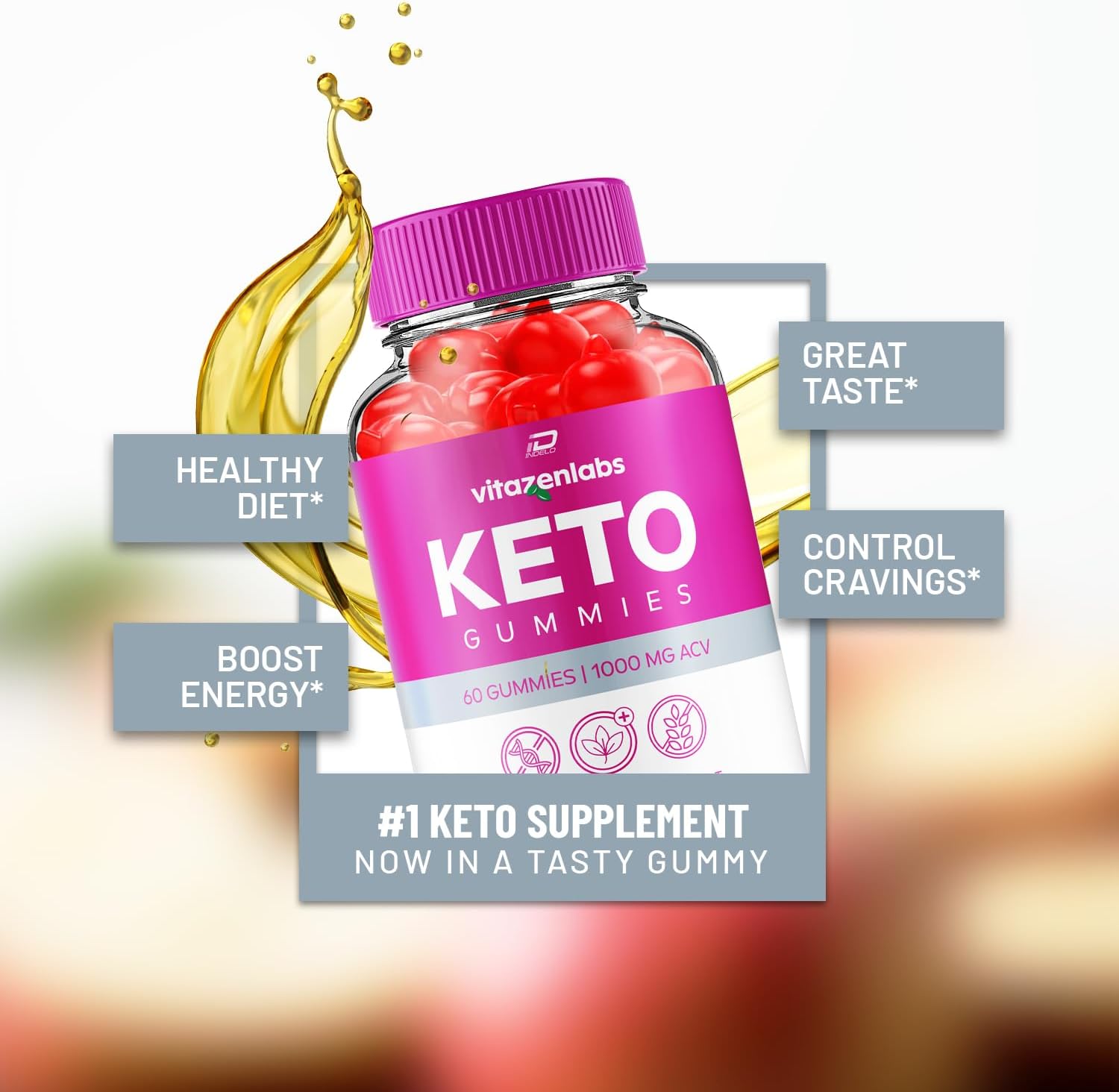 Vitazen Labs Keto ACV Gummies with Vitamin B12 - Apple Cider Vinegar 1000MG Supplement - 5 Pack (300 Gummies)