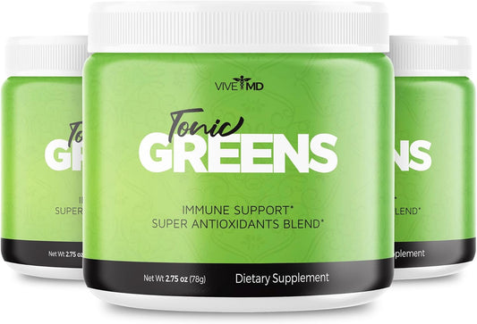 VIVE MD Tonic Greens Powder Supplement - Natural Energy Boost Formula with BCAA, L-Glutamine, Vitamin B6 - 3 Pack