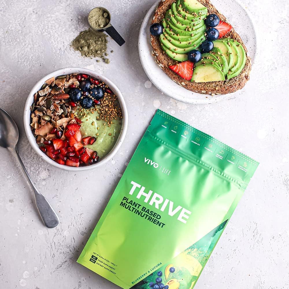 Vivo Life Thrive Superfood: Blueberry & Lucuma Flavour, 30 Servings - 8.46oz Vegan Powder with Vitamins, Minerals, Fruits, and Greens