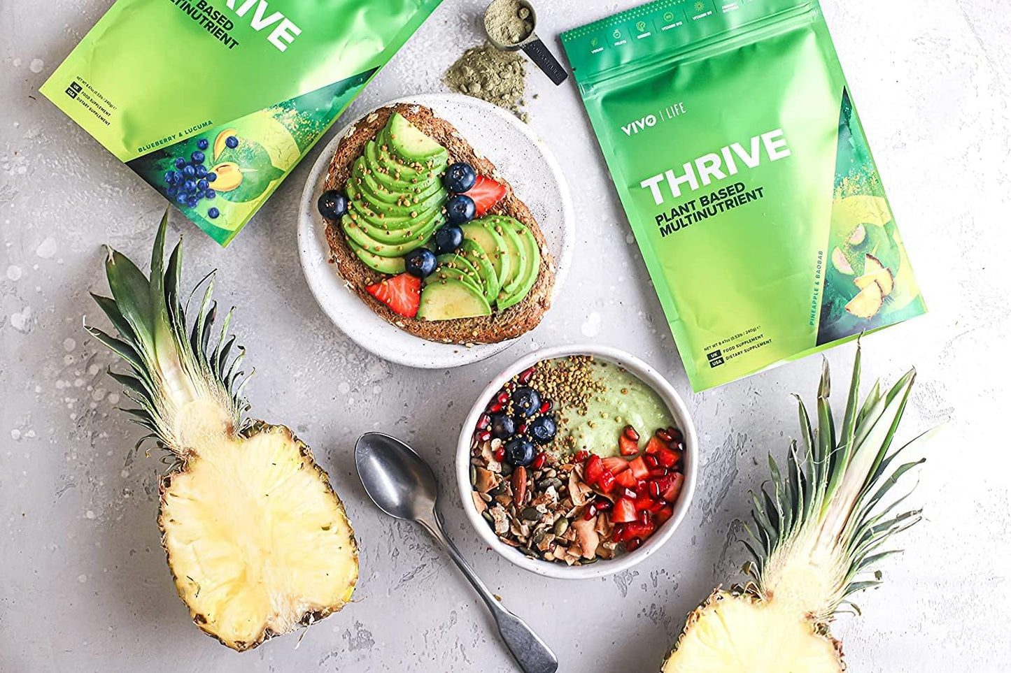 Vivo Life Thrive Superfood: Blueberry & Lucuma Flavour, 30 Servings - 8.46oz Vegan Powder with Vitamins, Minerals, Fruits, and Greens