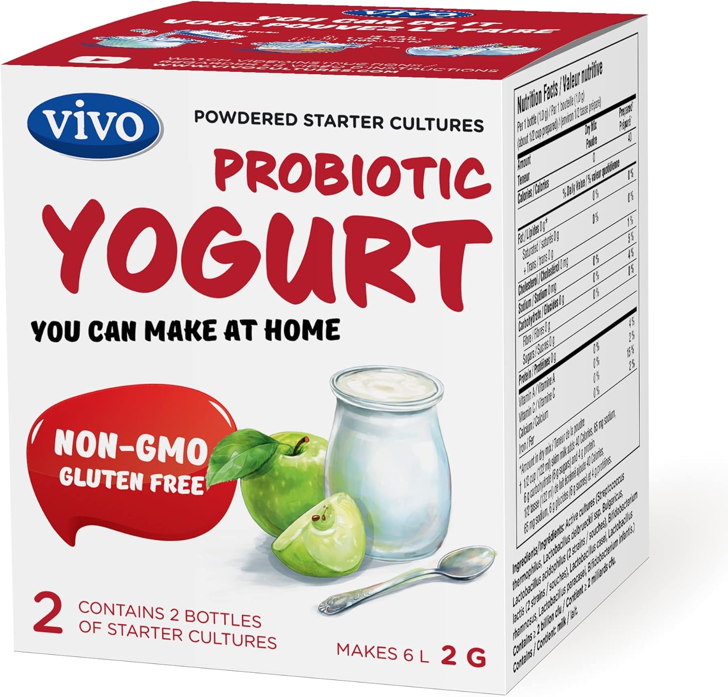VIVO Probiotic Yogurt Starter/Natural - 5 Boxes, 10 Bottles, Makes 30 Quarts