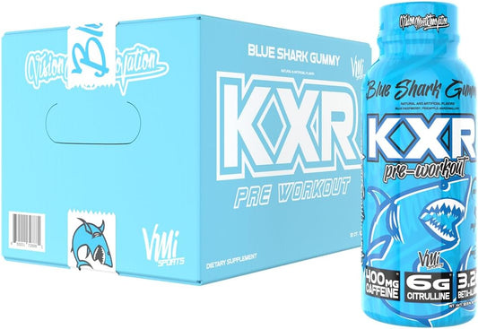 VMI Sports KXR High Stimulant Pre-Workout Energy Drink - 400mg Caffeine, 6g Citrulline, 3.2g Beta-Alanine, Blue Gummy Flavor - 12.5 oz Bottles, 12 Count