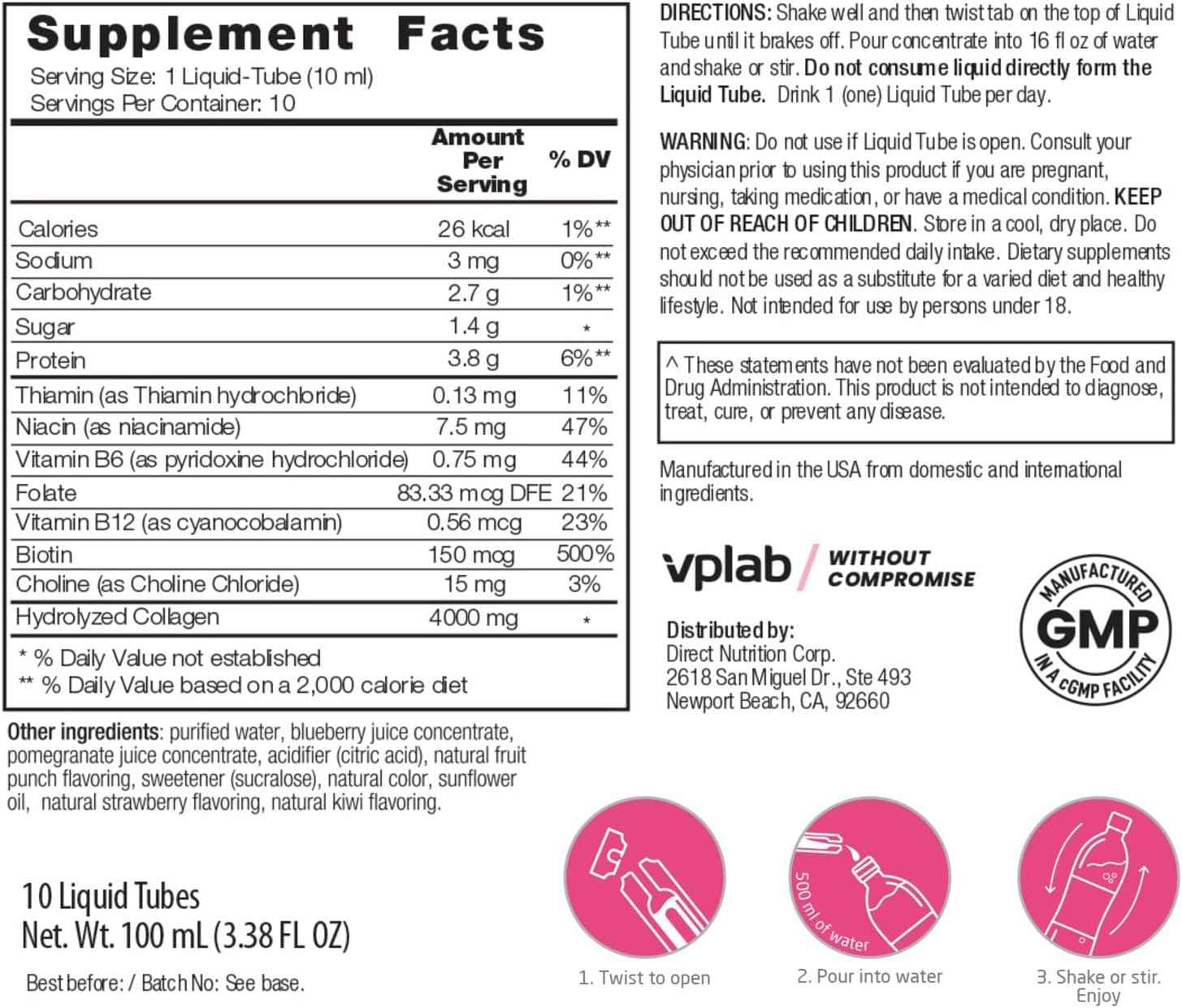 VPLab Women's Beauty Bundle - Multivitamin Caplets & Liquid Collagen for Hair, Skin, Nails - Biotin, Iron, Vitamin B, D, C & Zinc - Essential Daily Health Support, 90 Caplets + 10 Tubes