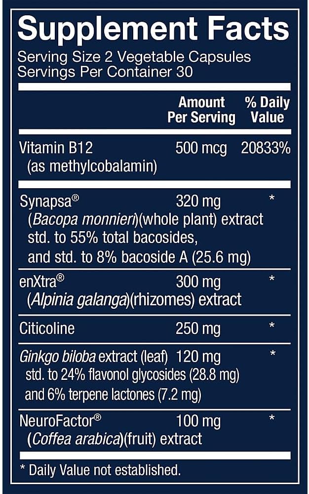 Vthrive Nootropic Formula for Cognitive Health and Brain Function - 60 Vegetarian Capsules