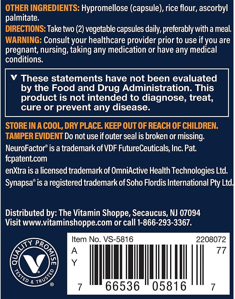 Vthrive Nootropic Formula for Cognitive Health and Brain Function - 60 Vegetarian Capsules