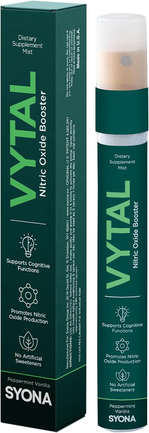 VYTAL Nitric Oxide Boosting Spray - Cardiovascular & Cognitive Support - Peppermint Vanilla Flavor - B12, B3, L-Arginine - 14ml Pump Bottle