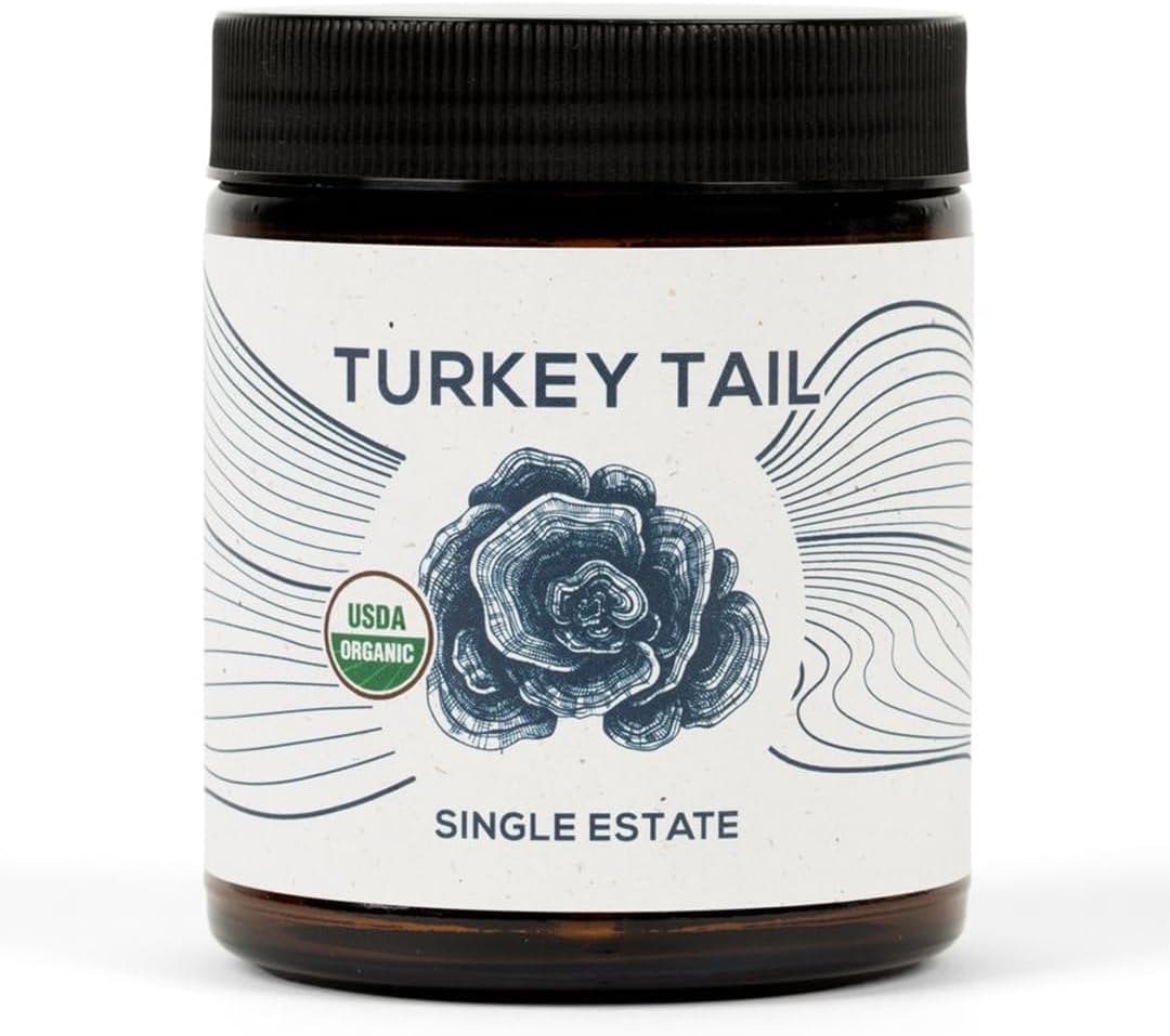 WAAYB Organic Turkey Tail Mushroom Powder for Gut, Energy, Brain, Immune Support - Single Estate, Non-GMO Vegan Supplement in Glass Jar