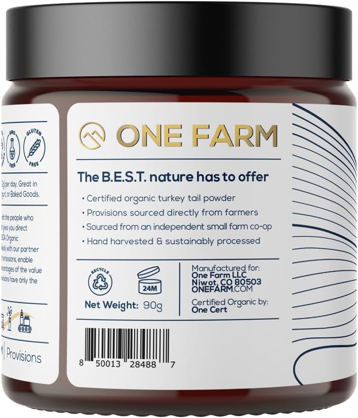 WAAYB Organic Turkey Tail Mushroom Powder for Gut, Energy, Brain, Immune Support - Single Estate, Non-GMO Vegan Supplement in Glass Jar