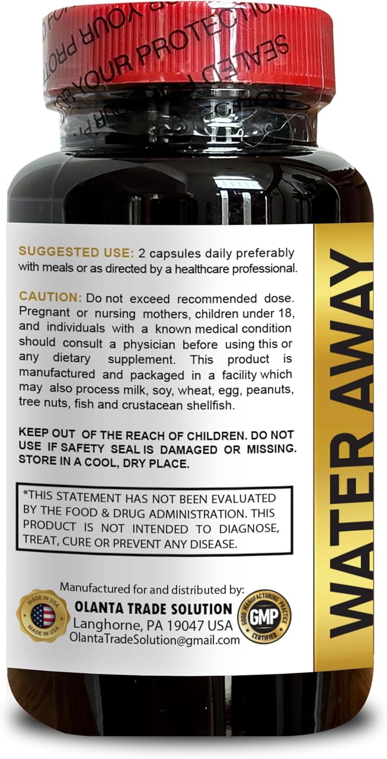 Water Away Supplement - Herbal Formula for Fluid Balance, Water Diet Pills with Green Coffee Beans - 60 Capsules