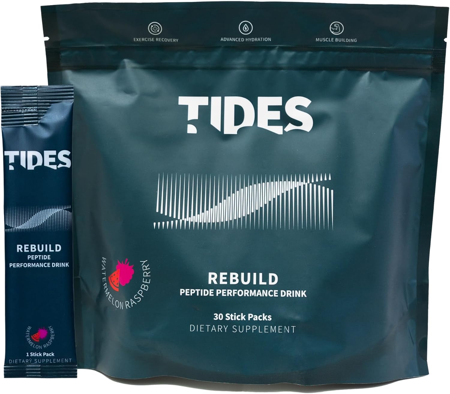 Watermelon Raspberry Flavored Tides Rebuild Complex Peptide Stick Packs - Muscle Health Support (30 Packs)