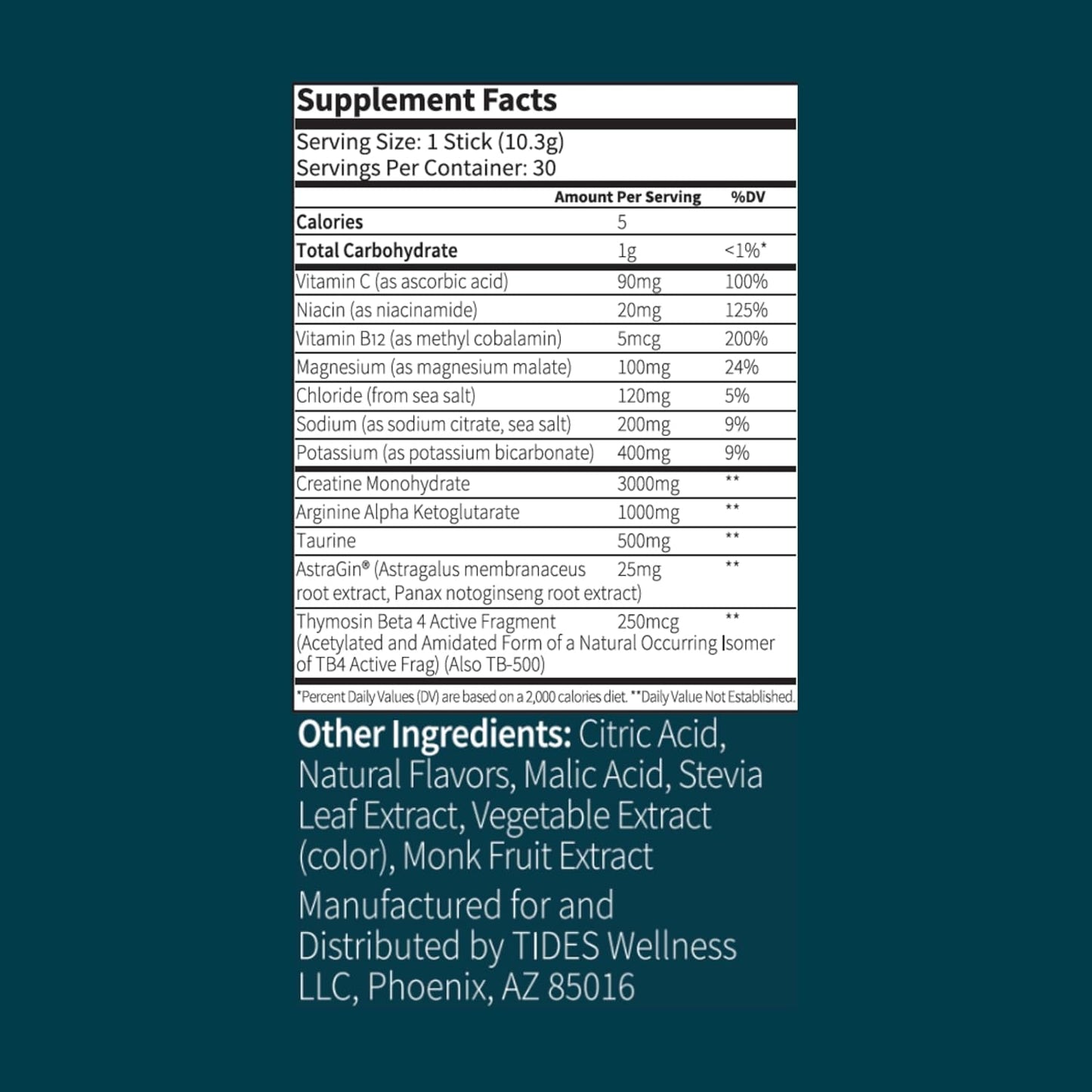 Watermelon Raspberry Flavored Tides Rebuild Complex Peptide Stick Packs - Muscle Health Support (30 Packs)