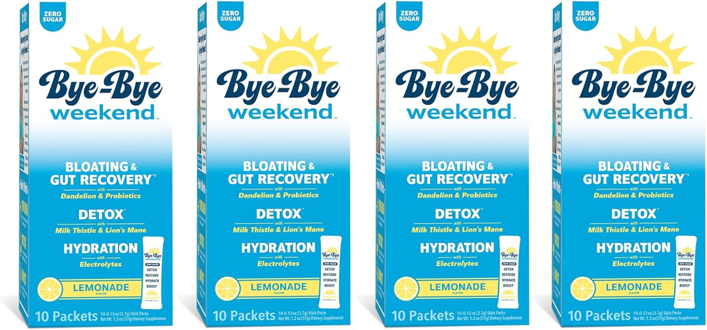 Weekend Lemonade Drink Mix with Electrolytes, Probiotics, Vitamins - Supports Liver & Gut Health - Reduces Bloating, Fatigue, Brain Fog - Sugar-Free - 4 Pack