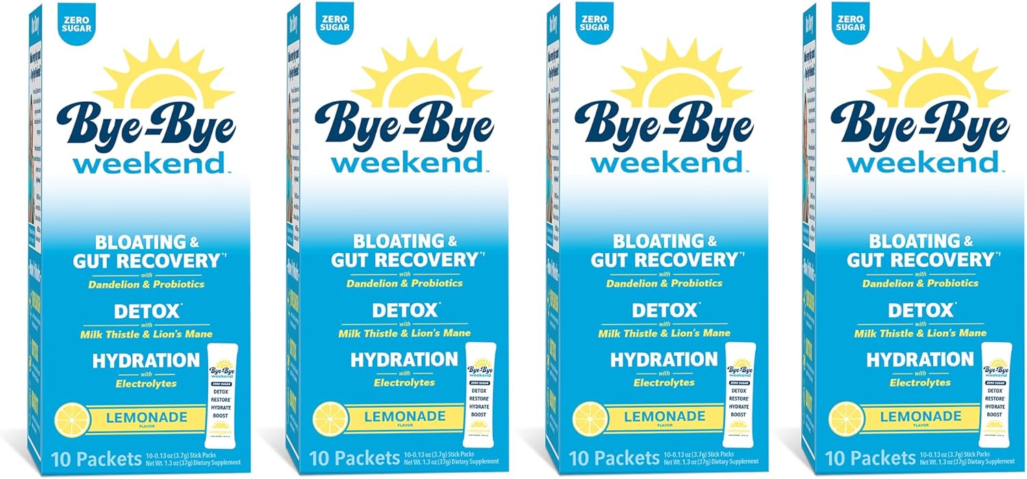 Weekend Lemonade Drink Mix with Electrolytes, Probiotics, Vitamins - Supports Liver & Gut Health - Reduces Bloating, Fatigue, Brain Fog - Sugar-Free - 4 Pack