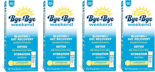 Weekend Lemonade Drink Mix with Electrolytes, Probiotics, Vitamins - Supports Liver & Gut Health - Reduces Bloating, Fatigue, Brain Fog - Sugar-Free - 4 Pack