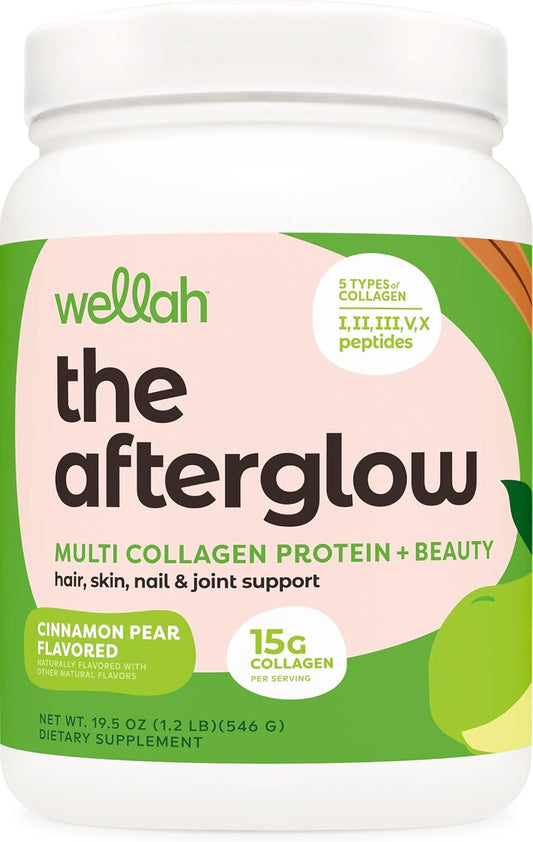 Wellah Afterglow Collagen Protein + Beauty Blend (30 Servings, Cinnamon Pear) - Supports Hair, Skin, Nails & Joints - Non-GMO & Gluten Free