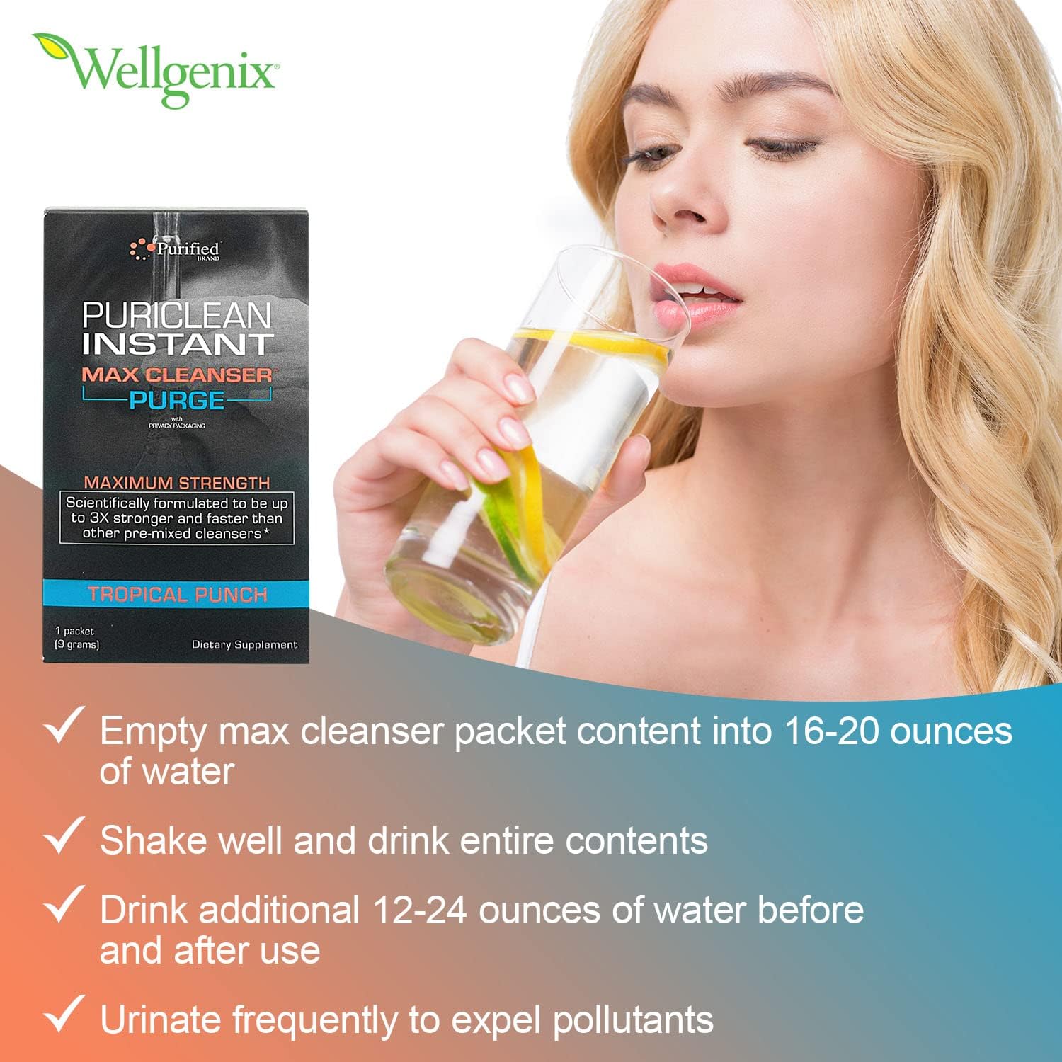 Wellgenix Puriclean Instant Max Fruit Punch Detox Cleansing Powder - 9 Grams Herbal Cleanse Powder
