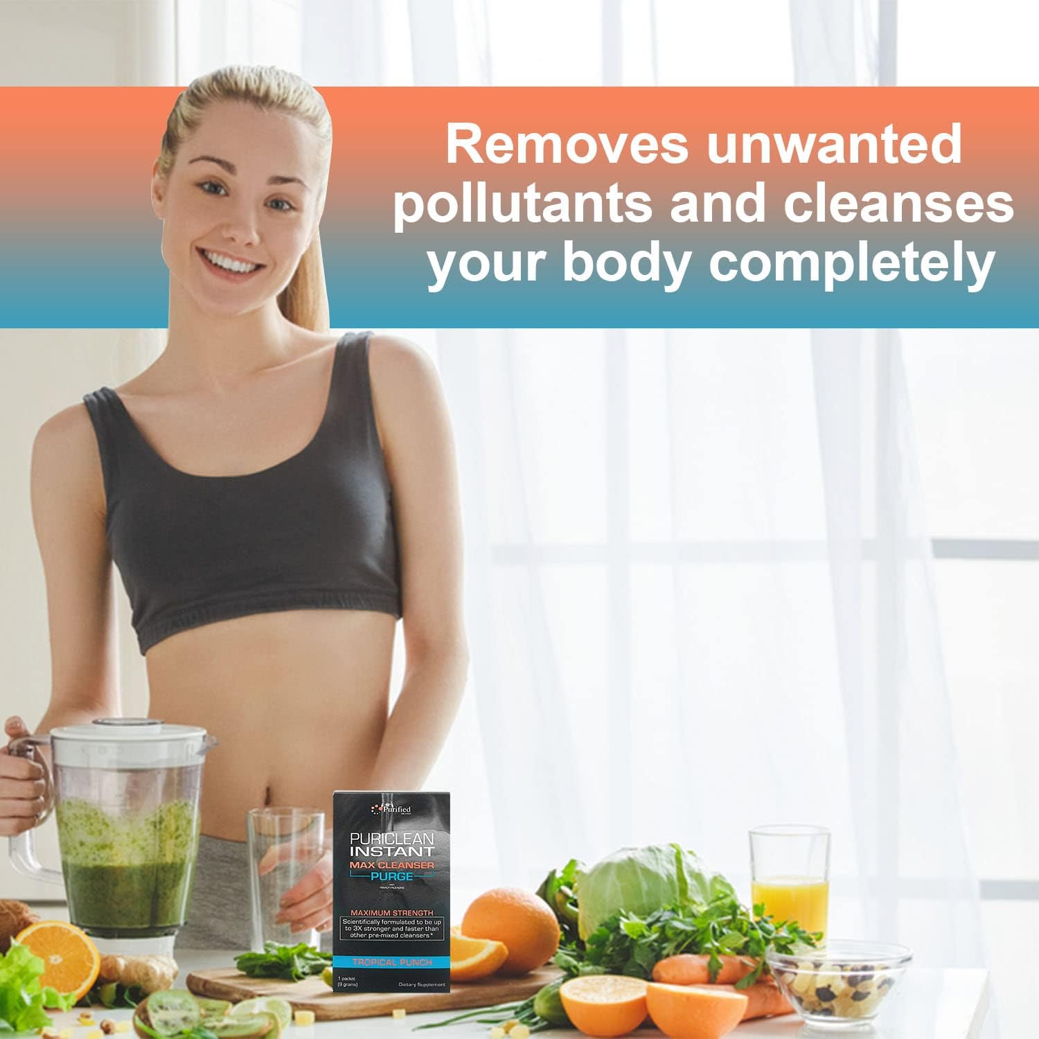 Wellgenix Puriclean Instant Max Fruit Punch Detox Cleansing Powder - 9 Grams Herbal Cleanse Powder