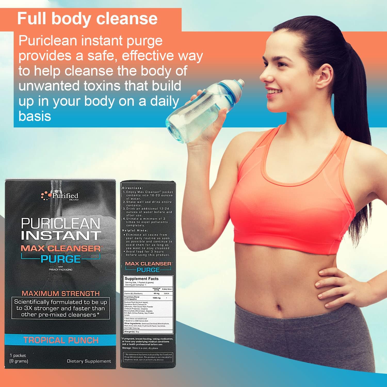 Wellgenix Puriclean Instant Max Fruit Punch Detox Cleansing Powder - 9 Grams Herbal Cleanse Powder