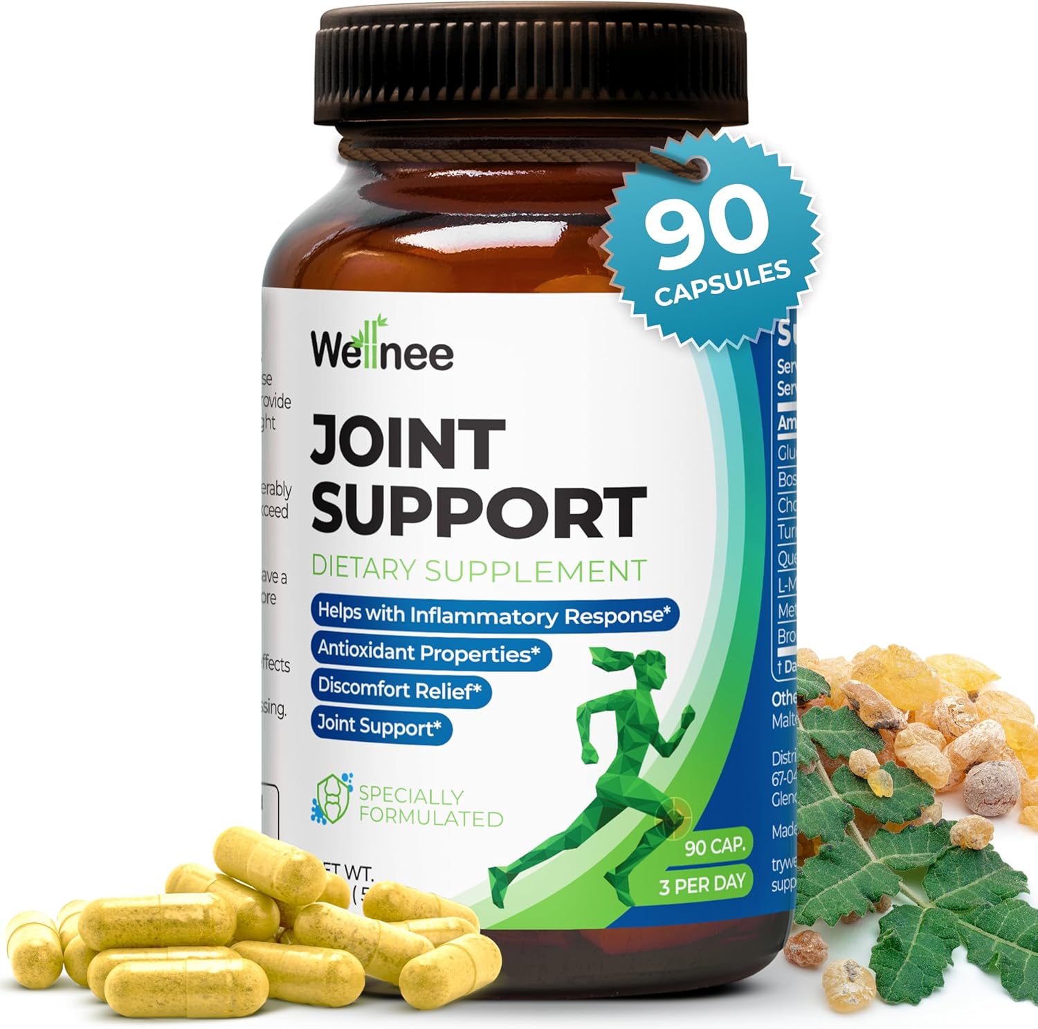 Wellknee Joint Support Supplement with Glucosamine, Chondroitin, MSM, Boswellia & Turmeric - 90 Capsules - Relieves Joint Discomfort & Supports Flexibility - 30 Servings