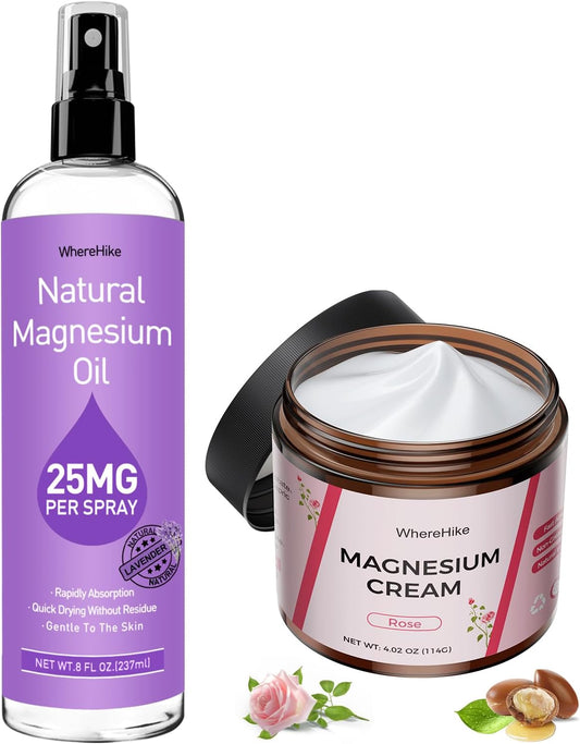 WhereHike Nighttime Magnesium Cream for Pain Relief, Muscle Relaxation, and Deep Hydration - Natural & Safe for Kids