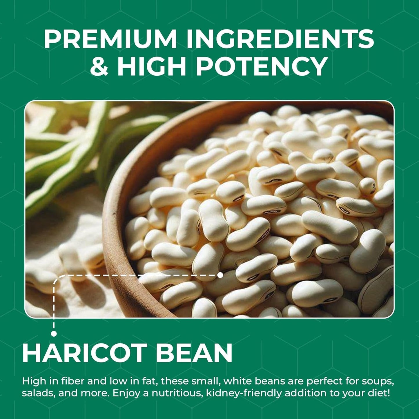 White Kidney Bean Extract Supplement - 60 Capsules with 10:1 Extract 7000mg Equivalent - Non-GMO & Vegetarian