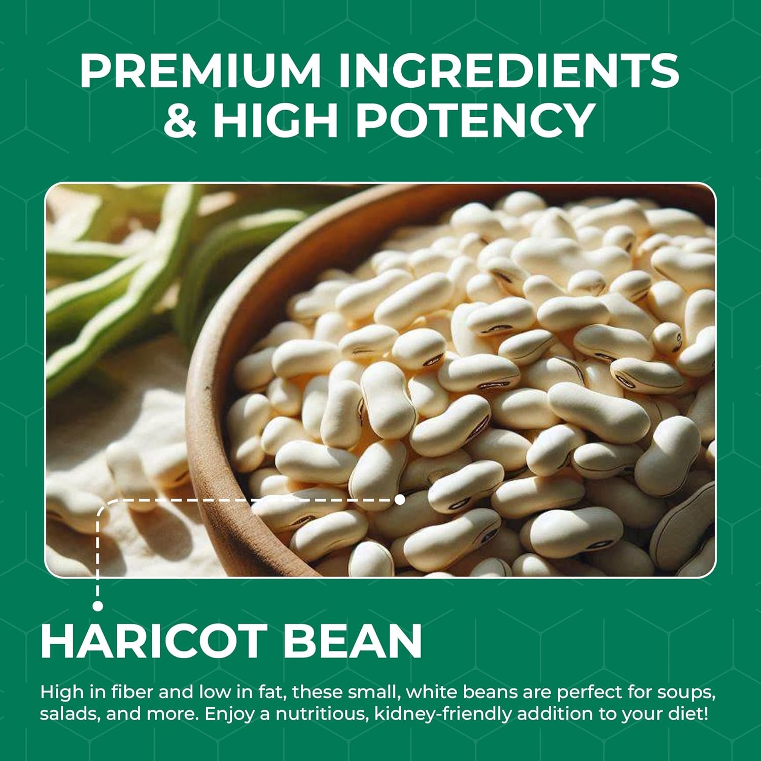 White Kidney Bean Extract Supplement - 60 Capsules with 10:1 Extract 7000mg Equivalent - Non-GMO & Vegetarian