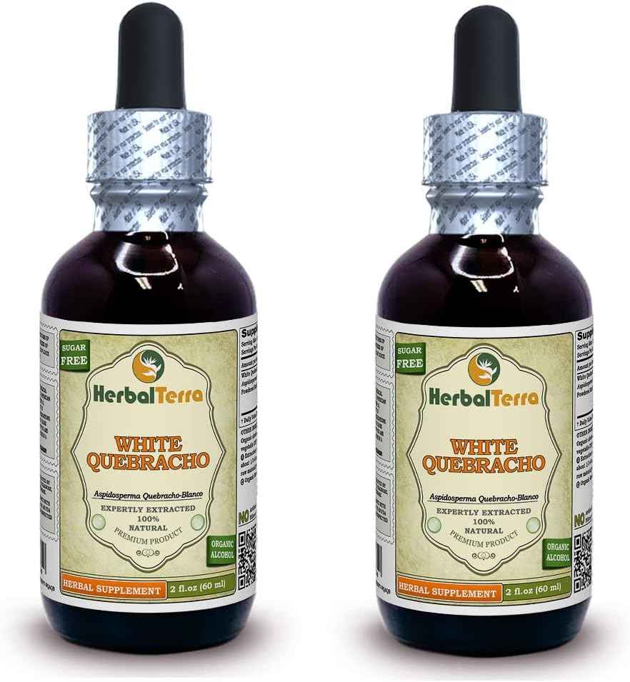 White Quebracho (Aspidosperma Quebracho-Blanco) Tincture, Dried Bark Powder Liquid Extract (Brand Name: HerbalTerra, Proudly Made in USA) 2x2 fl.oz (2x60 ml)