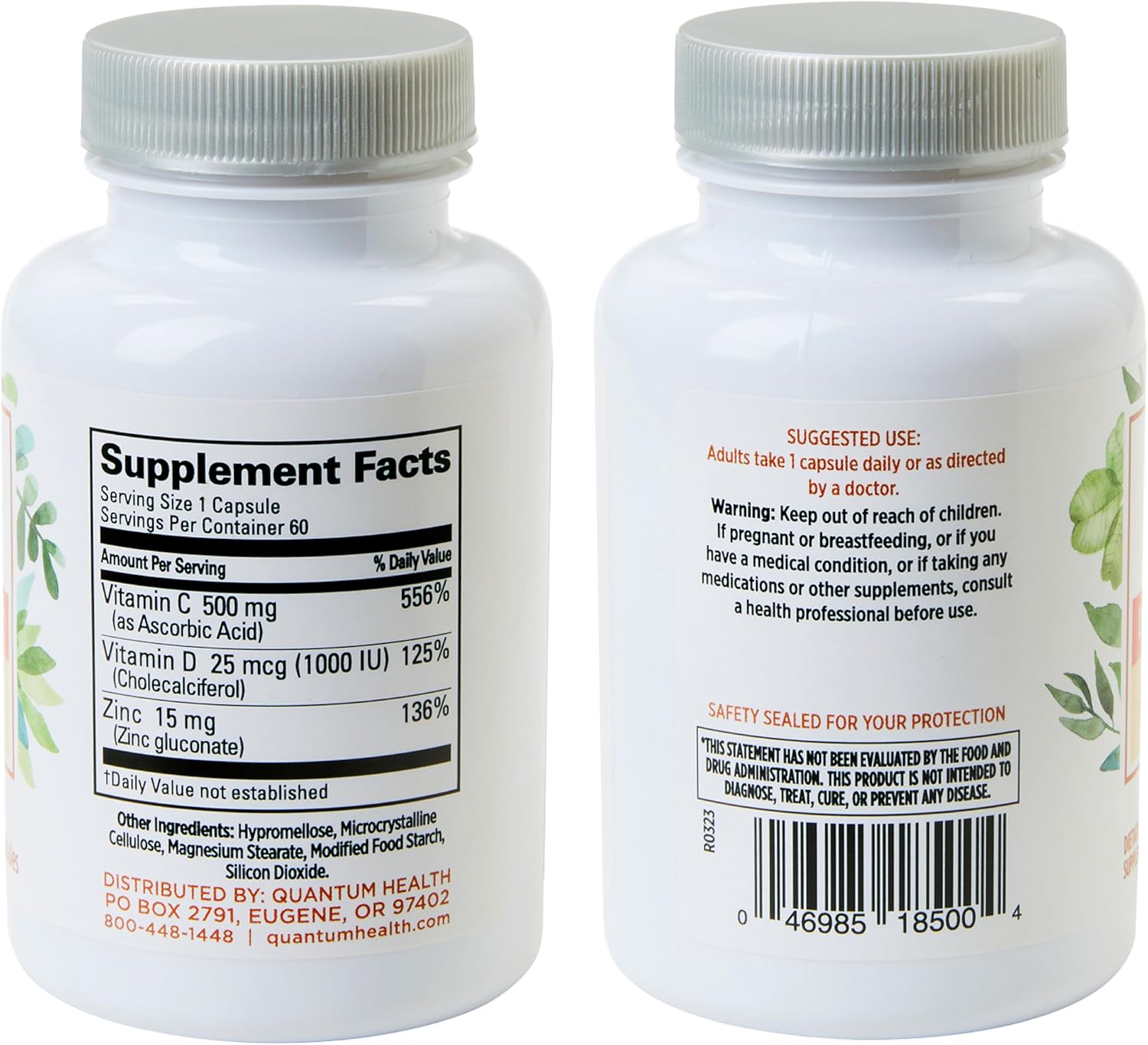 Whole Body Wellness Support Complex with Vitamin C, D, and Zinc - Immune Boost Supplement for Men & Women - 60 Capsules