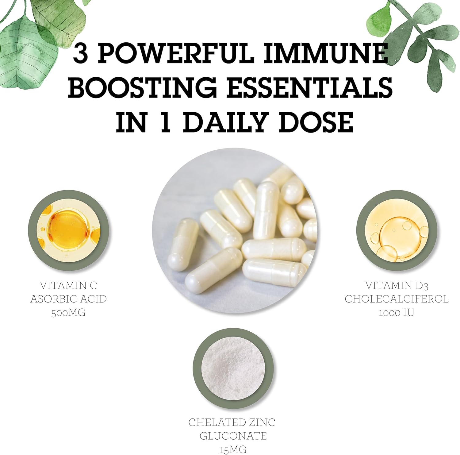 Whole Body Wellness Support Complex with Vitamin C, D, and Zinc - Immune Boost Supplement for Men & Women - 60 Capsules