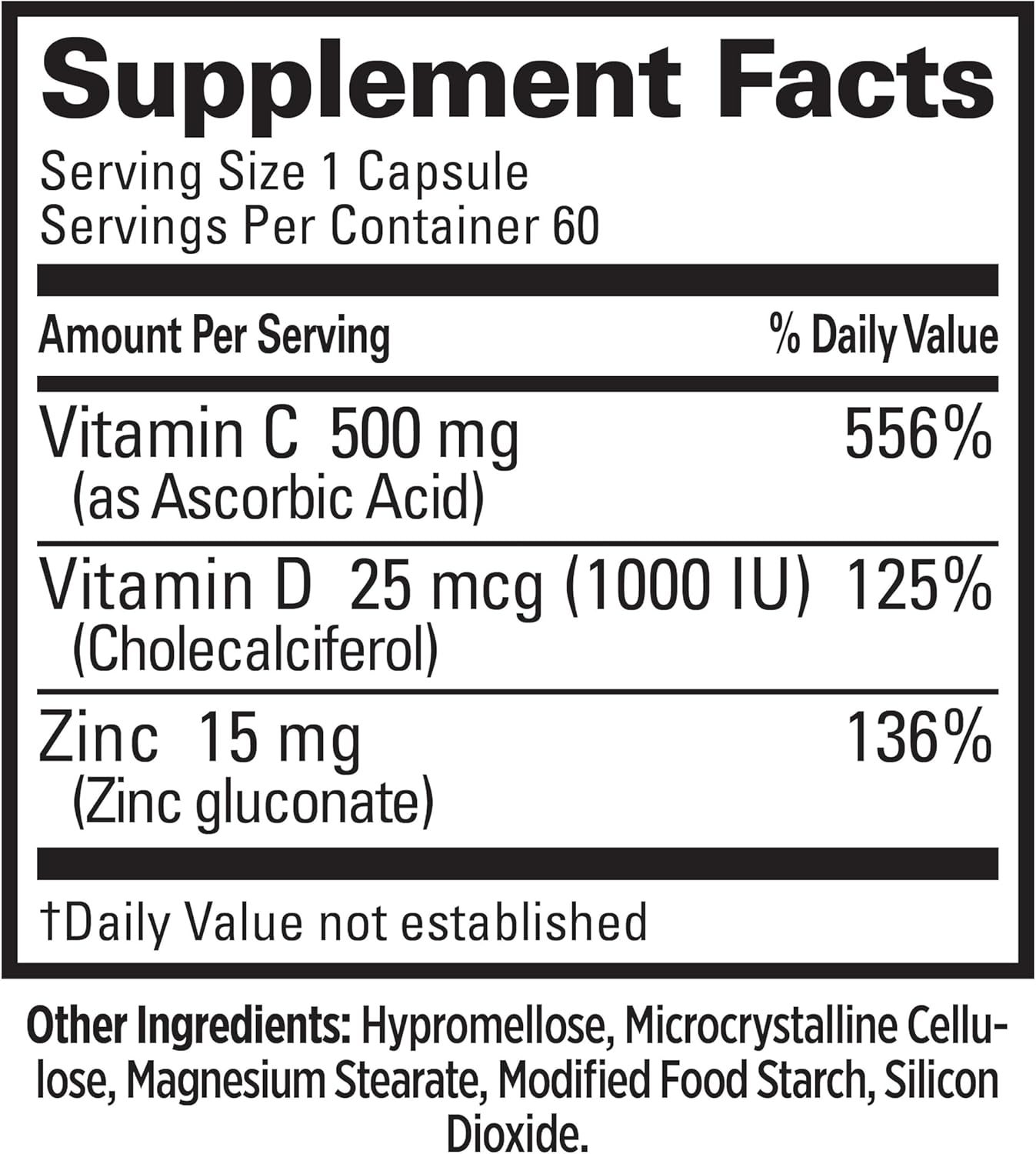 Whole Body Wellness Support Complex with Vitamin C, D, and Zinc - Immune Boost Supplement for Men & Women - 60 Capsules