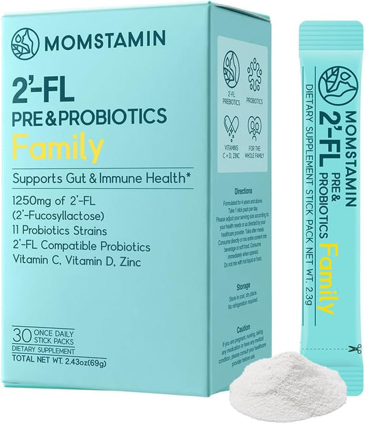Whole Family Gut Health & Immune Support Probiotic Sticks with Vitamin C, D, Zinc - Improve Cognitive Ability & Sleep Quality - 30 Daily Servings