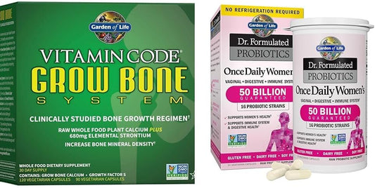 Whole Foods Calcium Supplement with Strontium & Women's Probiotics - Garden of Life Vitamin Code Grow Bone, 50 Billion, 30 Capsules