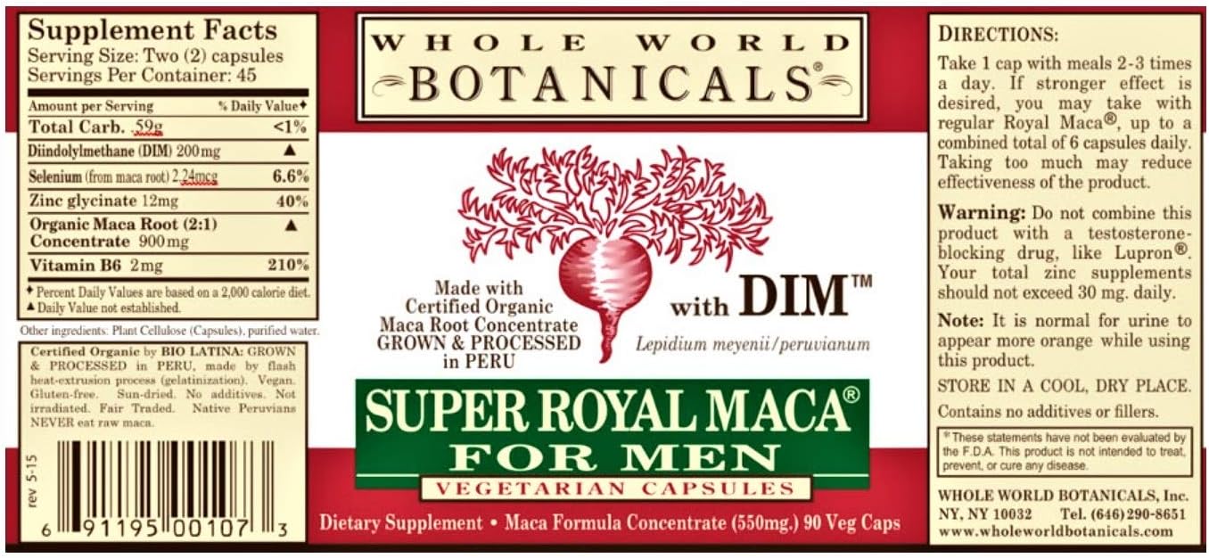 Whole World Botanicals Super Royal Maca for Men 500 Mg - 90 Veggie Capsules