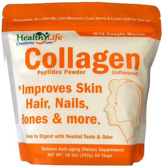 Wild Caught Marine Collagen Peptides Powder - 10.3 oz, Unflavored, Quick Dissolving - Anti-Aging, Gut & Joint Health - Sugar Free, Gluten Free, Non-GMO