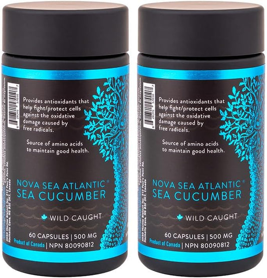 Wild Caught Nova Sea Atlantic Sea Cucumber Capsules with Fucosylated Chondroitin, Vitamins & Minerals - Natural Antioxidant Supplement for All Ages (2 Pack)