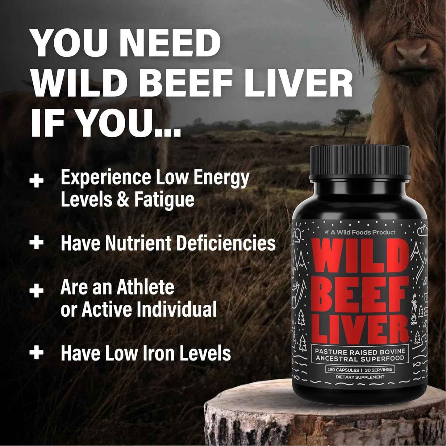 Wild Foods Beef Liver Capsules - Grass-Fed & Pasture-Raised | 3000mg Ancestral Supplement for Natural Energy & Immune Support | Organ Supplement for Men & Women | Keto, Paleo, Carnivore (120 Softgels)
