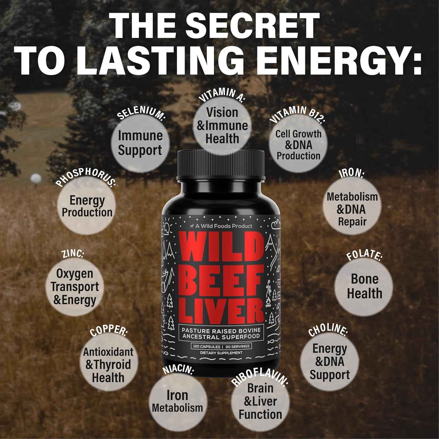 Wild Foods Beef Liver Capsules - Grass-Fed & Pasture-Raised | 3000mg Ancestral Supplement for Natural Energy & Immune Support | Organ Supplement for Men & Women | Keto, Paleo, Carnivore (120 Softgels)