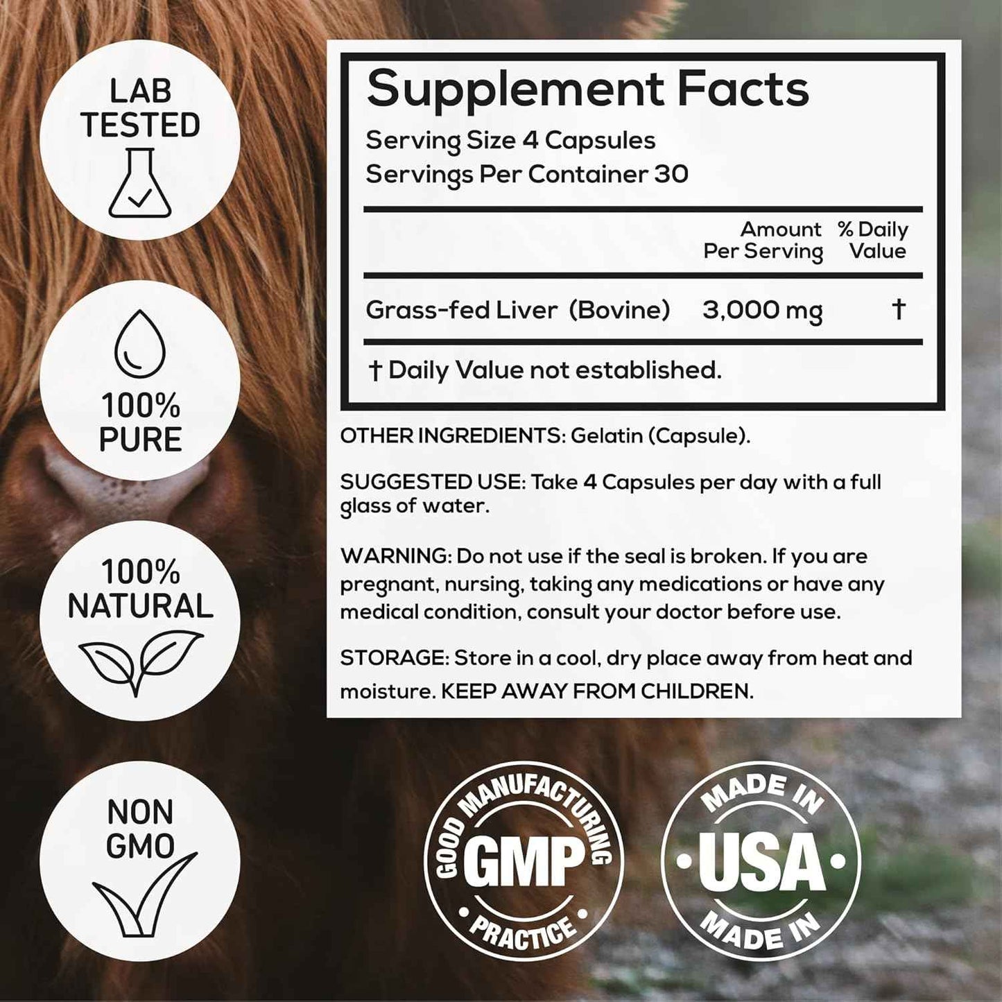 Wild Foods Beef Liver Capsules - Grass-Fed & Pasture-Raised | 3000mg Ancestral Supplement for Natural Energy & Immune Support | Organ Supplement for Men & Women | Keto, Paleo, Carnivore (120 Softgels)