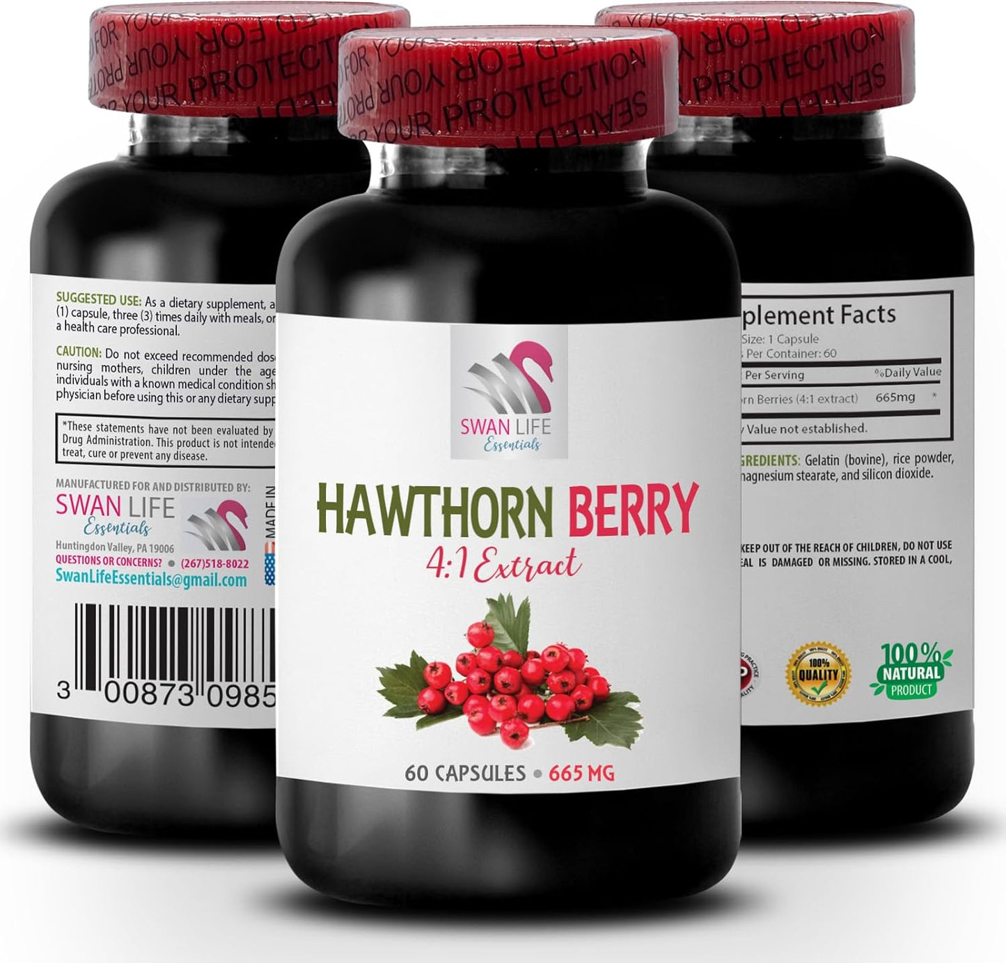 Wild Hawthorn Berry Extract Capsules - Natural Energy Supplement - 60 Capsules