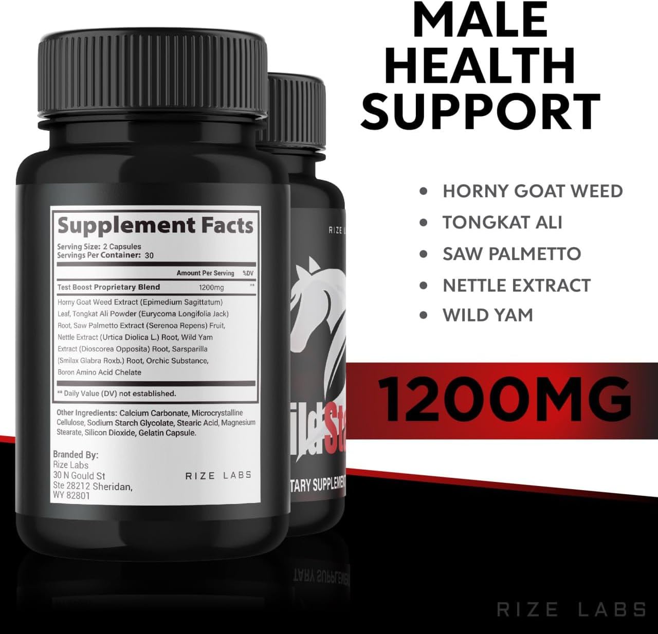Wild Stallion Pro Male Support Supplement - 2 Pack of All-Natural Pills for Performance (120 Capsules)