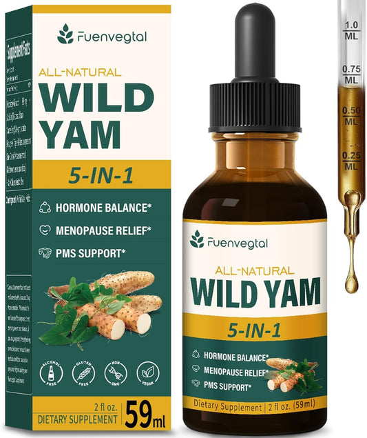 Wild Yam Extract Herbal Liquid Drops for Hormone Balance, Menopause Relief & PMS Support - 2oz Bottle
