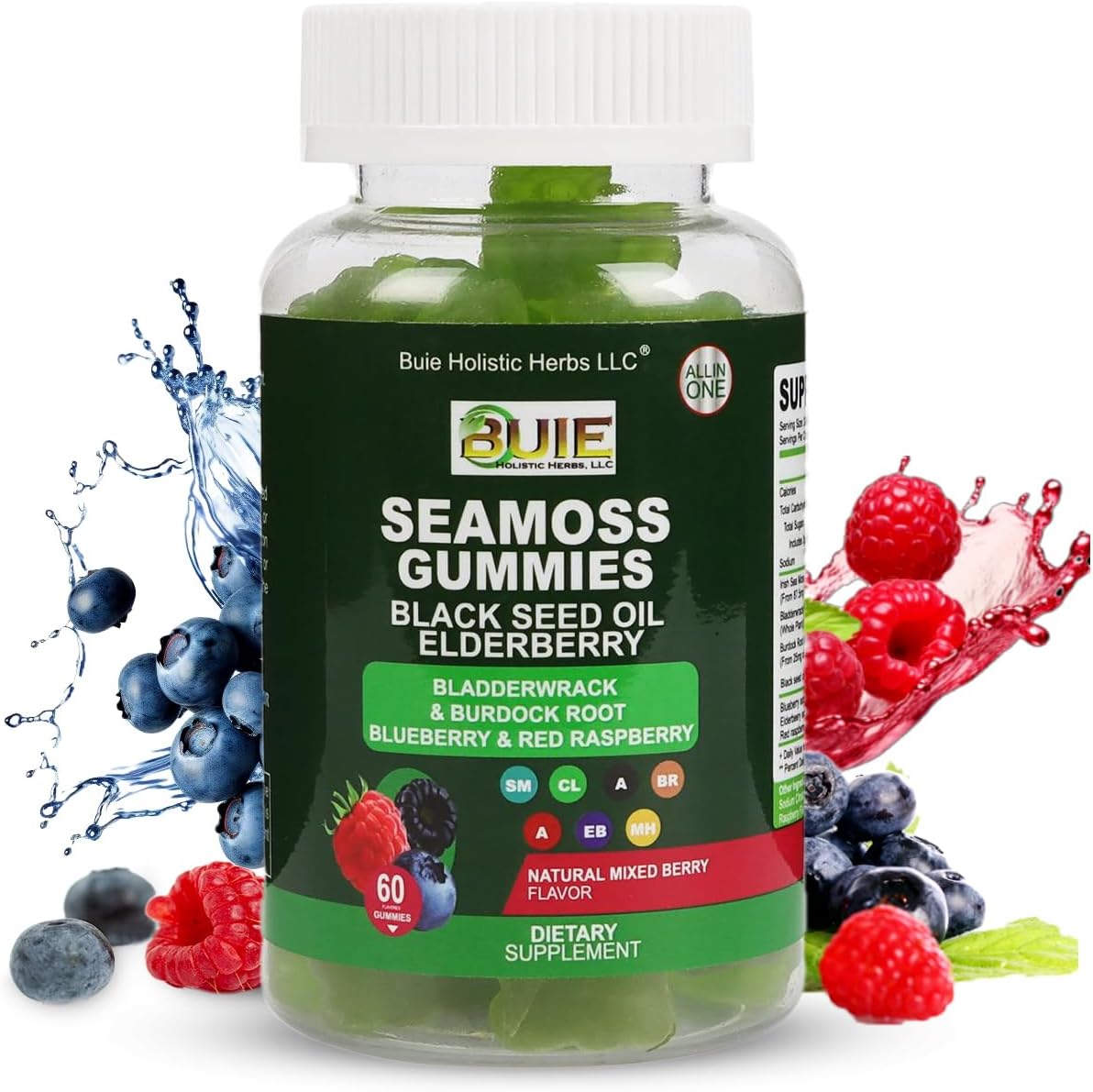 Wildcrafted Irish Sea Moss Gummies with Bladderwrack & Burdock Root - Vegan Immune & Thyroid Support - Non-GMO, Gluten-Free - 60 ct.