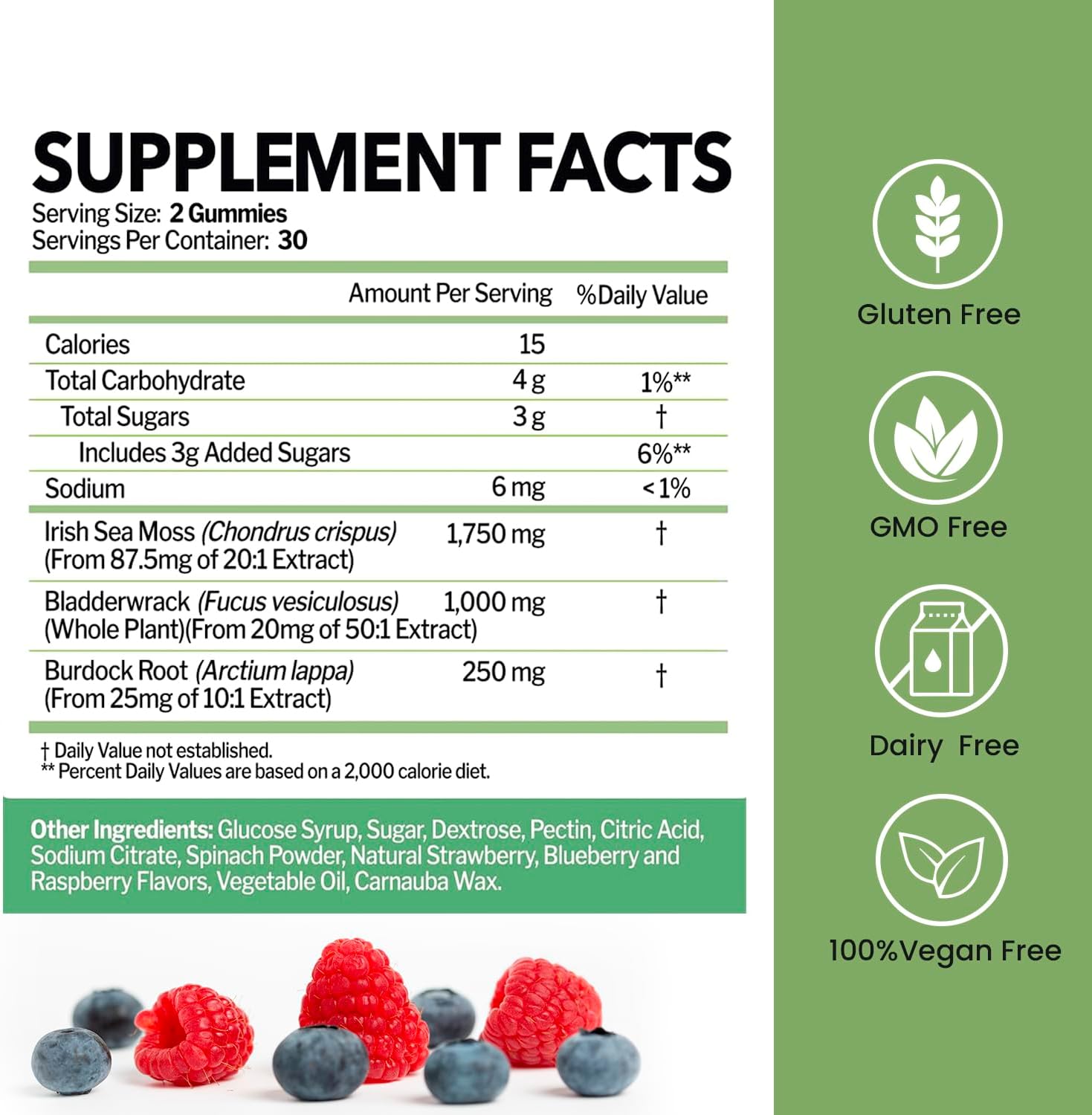 Wildcrafted Irish Sea Moss Gummies with Bladderwrack & Burdock Root - Vegan Immune & Thyroid Support - Non-GMO, Gluten-Free - 60 ct.