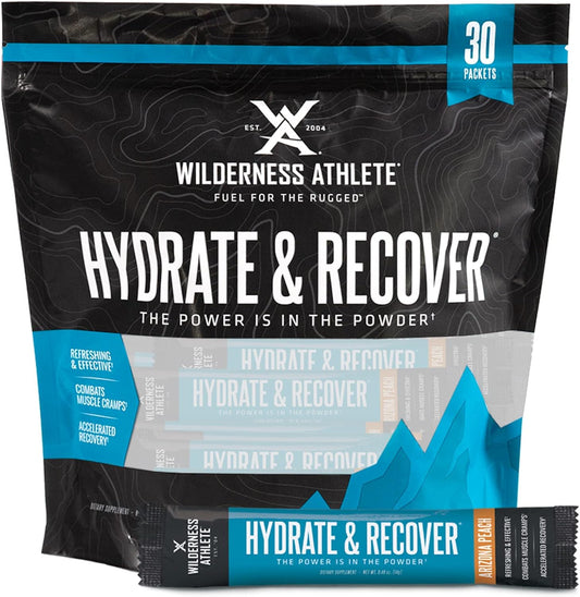 Wilderness Athlete Hydrate & Recover Drink Mix with BCAAs - 30 Single Serving Packets - Peach Flavor