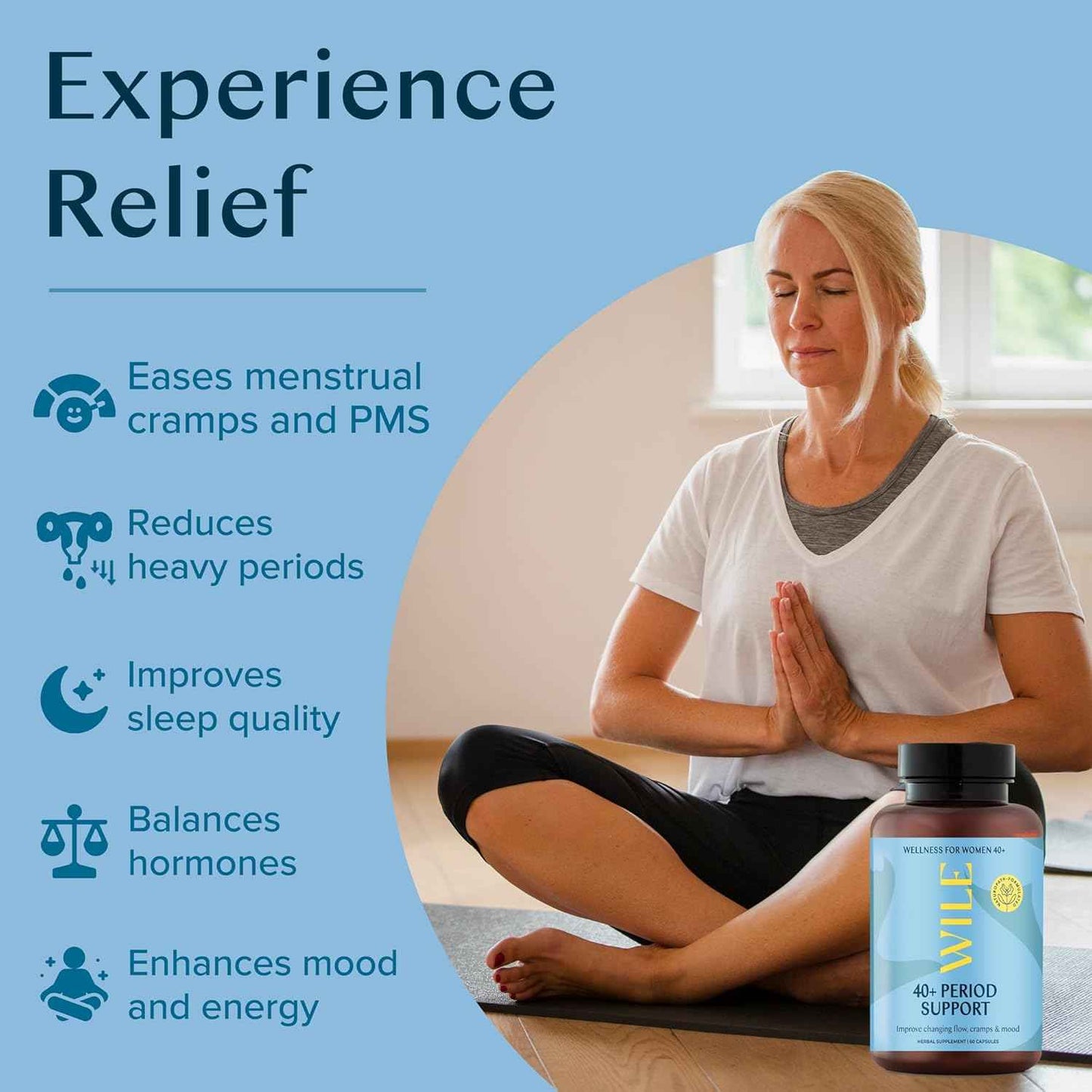 WILE Menopause and Perimenopause Supplements for Women - Menstrual Cramp, PMS and Heavy Period Relief with Dong Quai - Premenopausal Support for Hormone Balance & Improved Mood, Vegan, 30 Servings