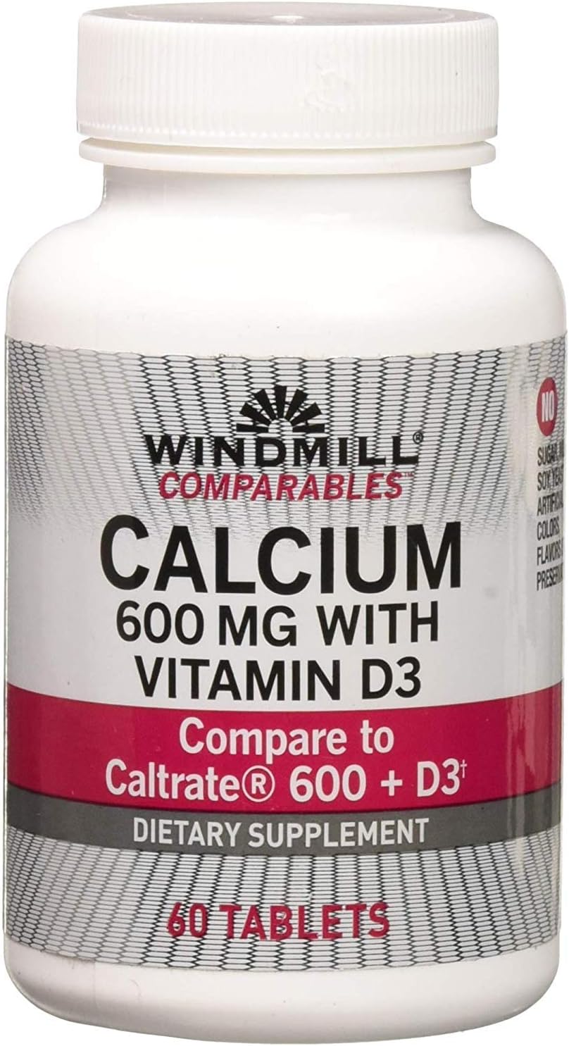 Windmill Calcium Carbonate with Vitamin D 600mg Tablets - 60 Count