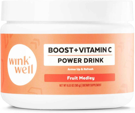 Wink Well Boost Vitamin C Powder Energy Drink for Immune Booster and Antioxidant Contains Vitamin C 100% Pure Ascorbic Acid, Vitamin D3 Cholecalciferol Magnesium, and Zinc 30 Servings