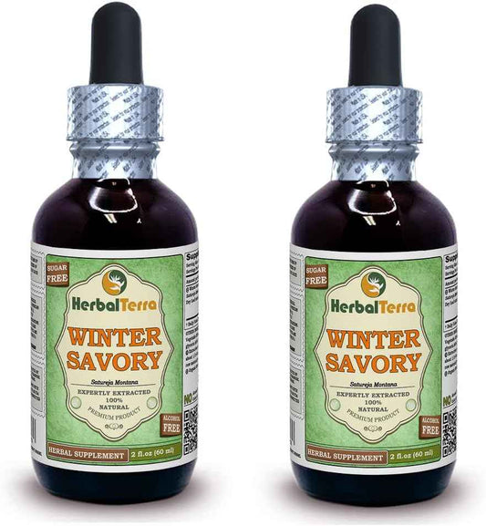 Winter Savory (Satureja Montana) Glycerite, Organic Dried Leaves Alcohol-FREE Liquid Extract (Brand name: HerbalTerra, Proudly made in USA) 2x2 fl.oz (2x60 ml)