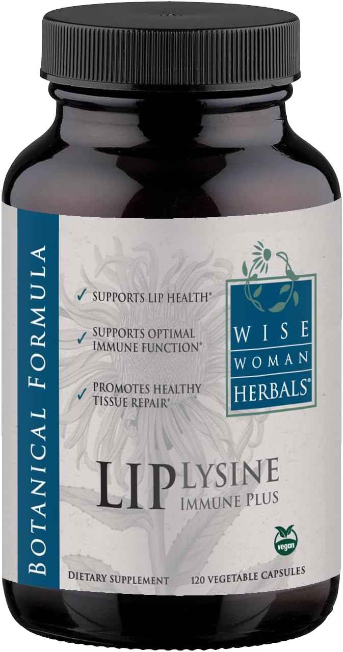 Wise Woman Herbals Lysine Immune Plus Lip, Additive-Free Non-GMO Formula, High-Potency L-Lysine & Immunity Blend, Lip & Skin Health Support, Natural Immune Defense, 120 Veg Caps